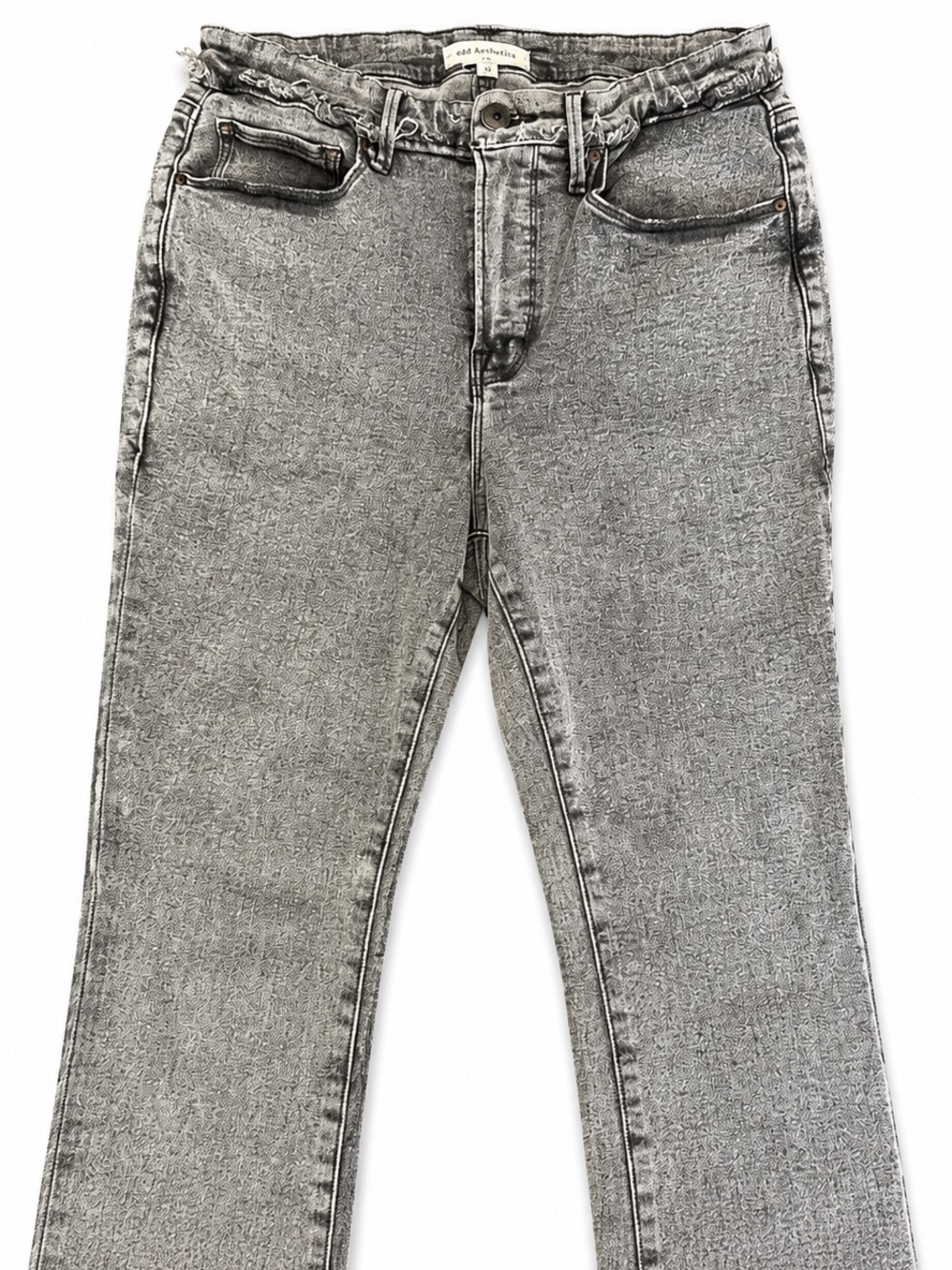 Good American Good Legs Crop‎ Mini Boot Jeans Black Gray Acid Wash Raw Waist 15